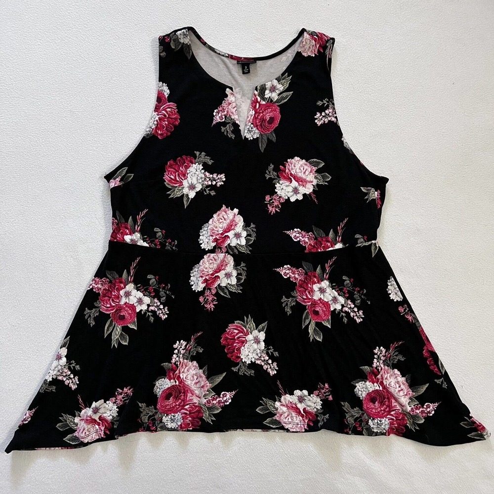 Torrid Women Red Black Floral Print Ponte Sharkbite Tank Top 3 ( 3X 22 / 24)